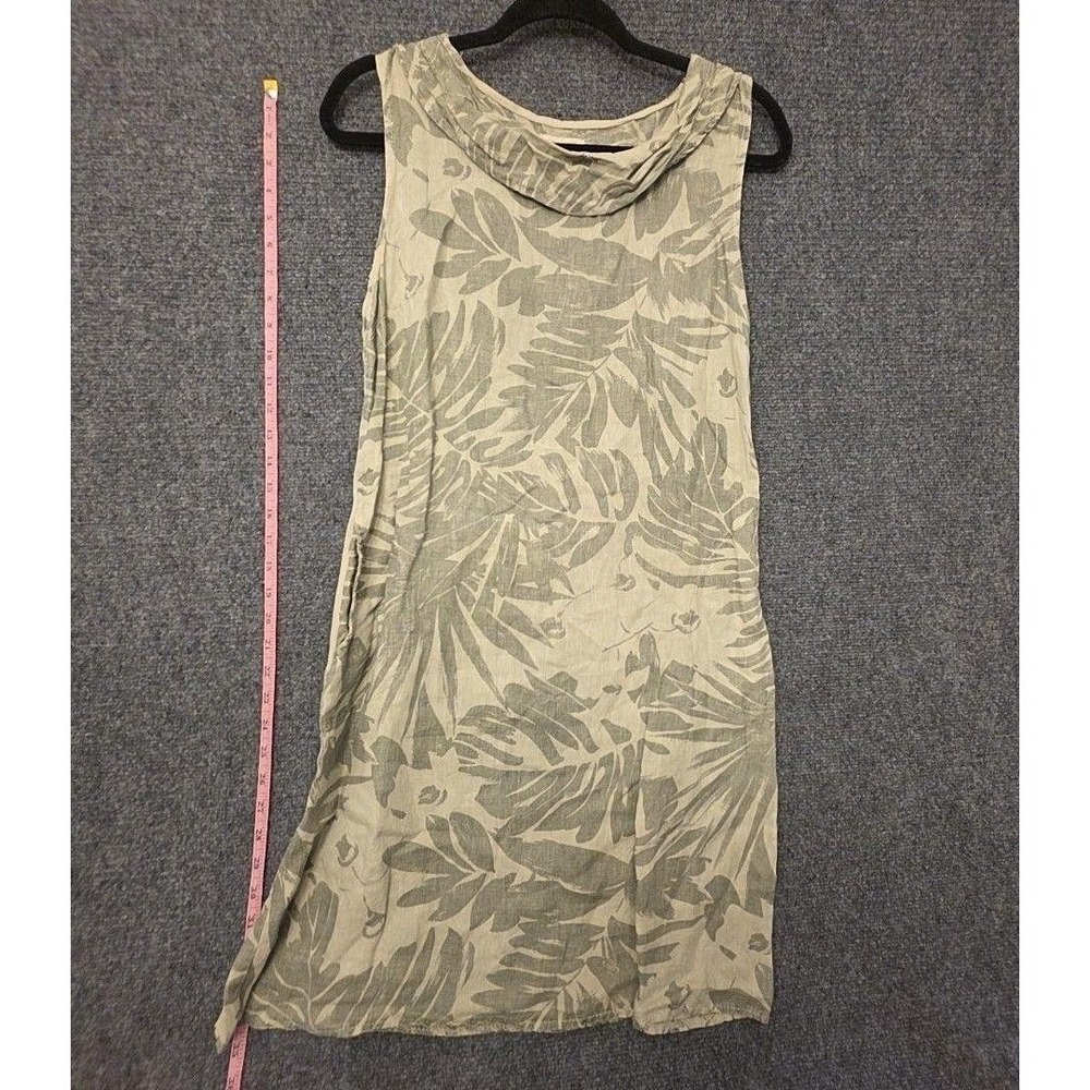 Lina Tomei Dress Womens L Green Floral Cowl Neck Linen Sundress Italy Pockets